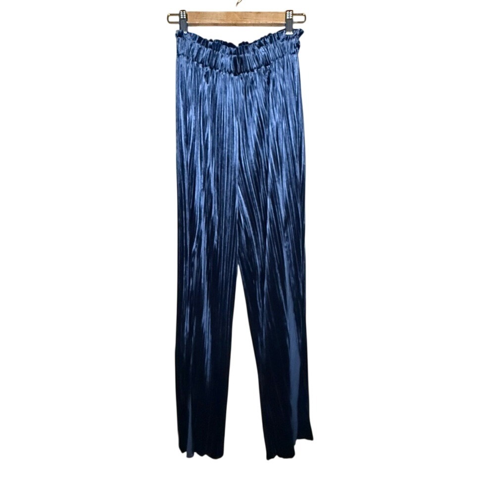 Endless Rose Crushed Velvet Pleated Pants Front Slit Wide Leg M NWT - Picture 2 of 5